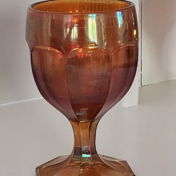 Set of 4 Vintage Imperial Marigold Carnival Glass Goblets - Picture 5 of 10